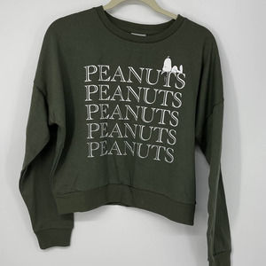 PEANUTS SNOOPY FLEECE FEEL LINING GREEN WITH WHITE GRAPHIC LONG SLEEVE MEDIUM